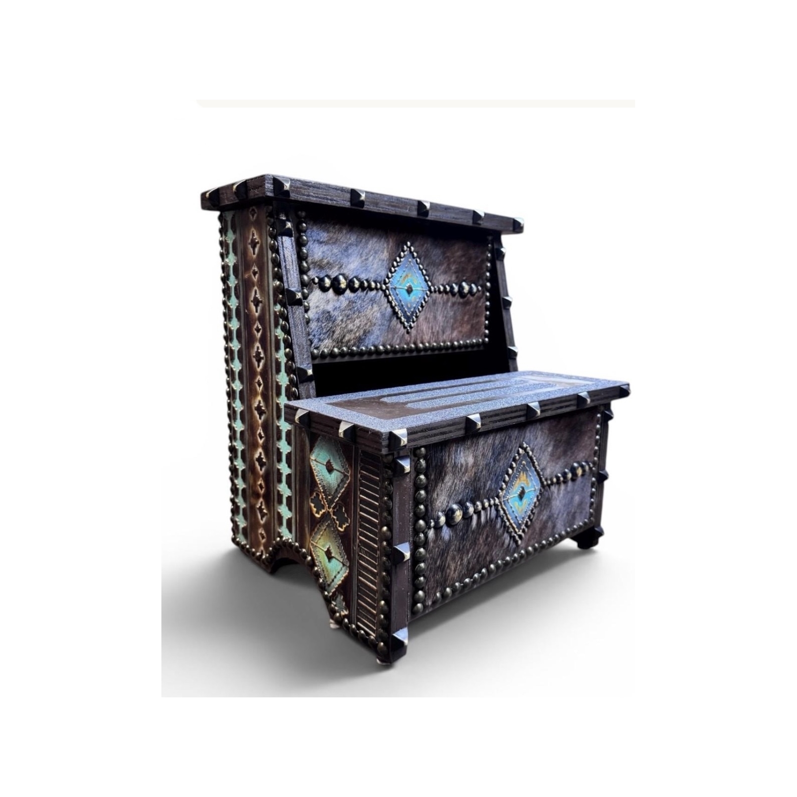 Southwestern Cowhide & Leather Step Stool
